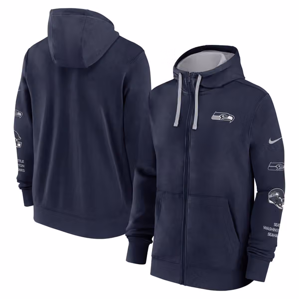 Seattle Seahawks Full-Zip Nike Club Fleece Hoodie Navy view 1