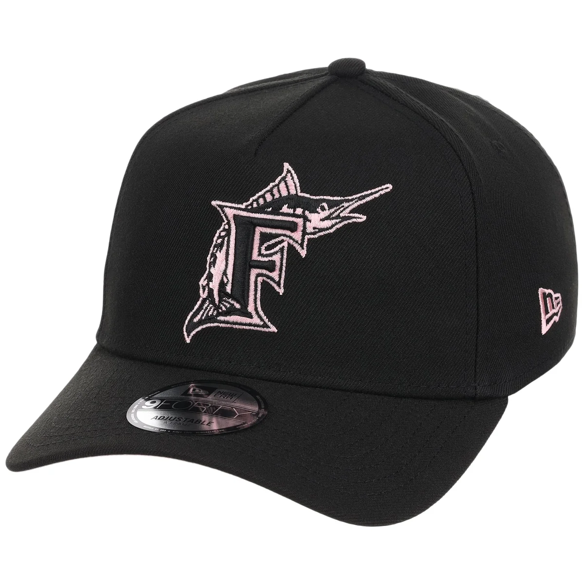 Miami Marlins MLB Black x Pink FASHION CORE New Era 9FORTY A-Frame detail view