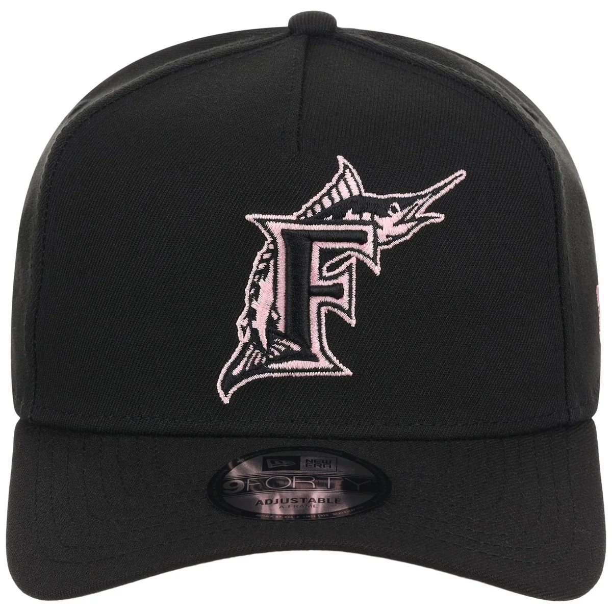 Miami Marlins MLB Black x Pink FASHION CORE New Era 9FORTY A-Frame detail view
