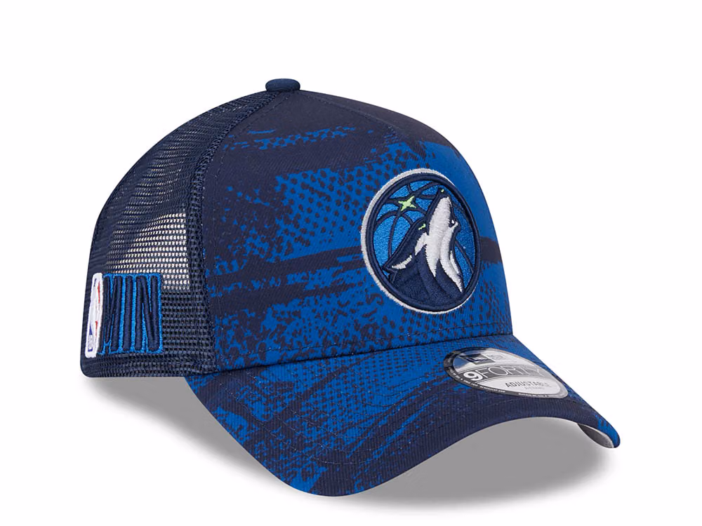 New Era Minnesota Timberwolves NBA Tip Off 2024 Trucker 9Forty A Frame Snapback Hat front