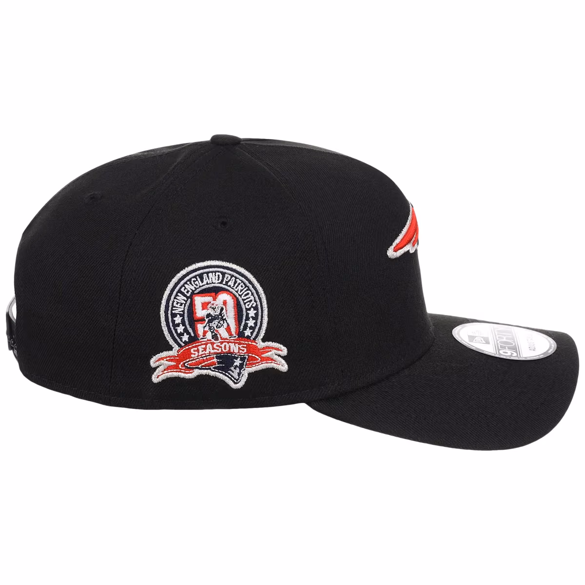 New England Patriots NFL Black Dome New Era 9FORTY A-Frame detail view
