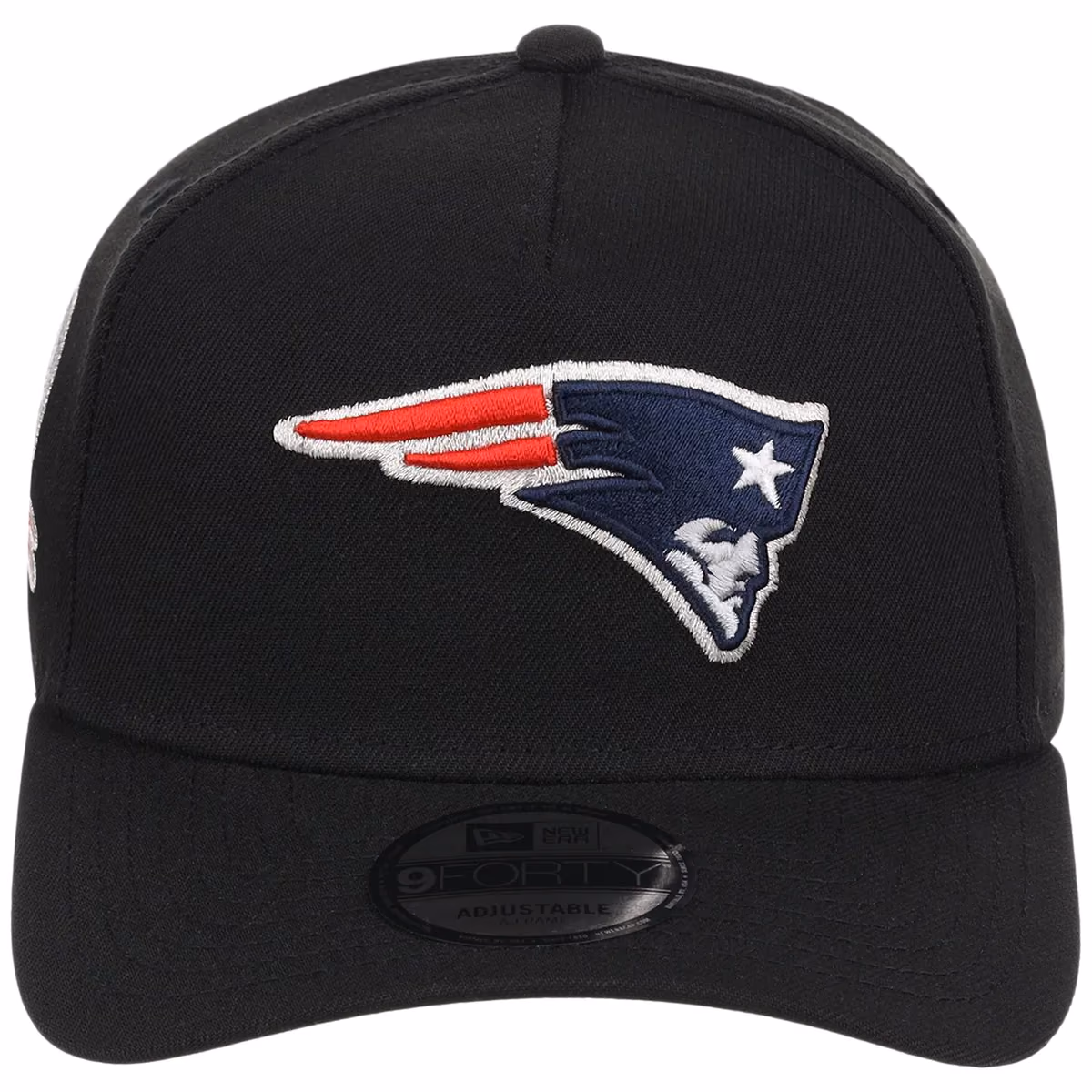 New England Patriots NFL Black Dome New Era 9FORTY A-Frame detail view