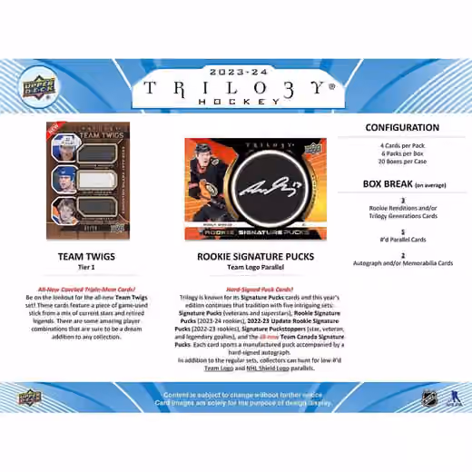 2023/24 Upper Deck Trilogy Hockey Hobby Box view 6