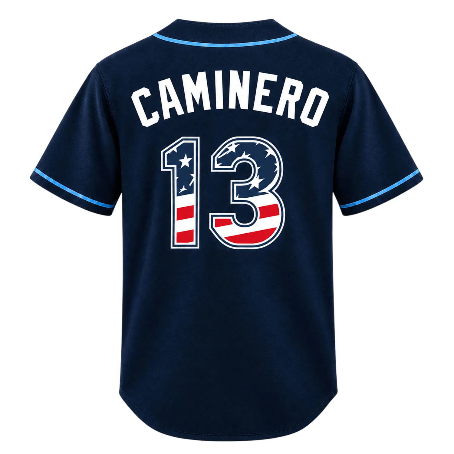 Junior Caminero TB Rays Patriotic Jersey - Ultimate Fan Tee