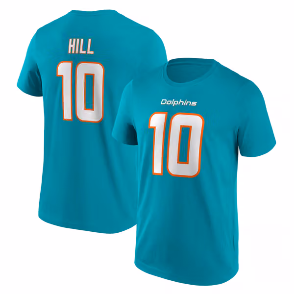 Tyreek Hill #10 Miami Dolphins Player NFL T-Shirt Aqua view 1