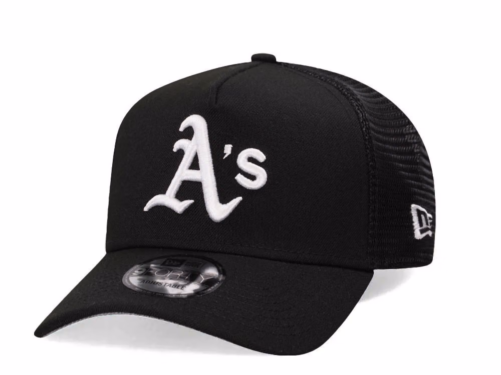 New Era Oakland Athletics Black Trucker A Frame 9Forty Snapback Hat front
