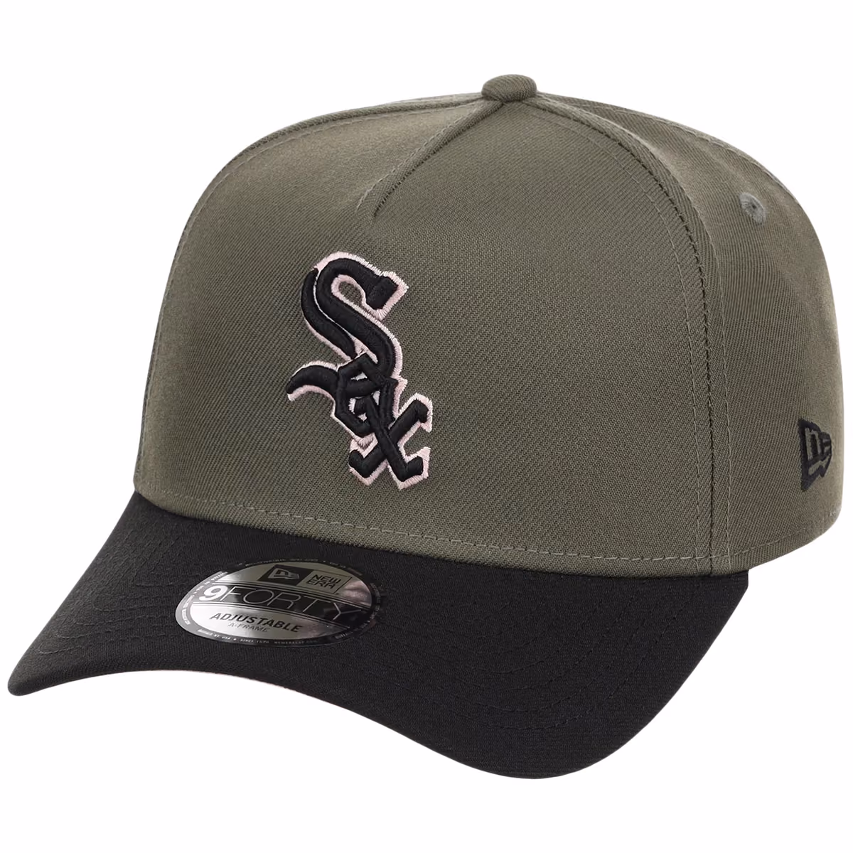 Chicago White Sox MLB Olive x Black & Pink FASHION CORE New Era 9FORTY A-Frame detail view