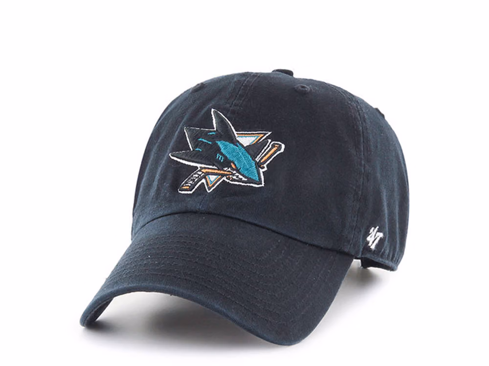 47Brand San Jose Sharks Black Clean up Strapback Hat front