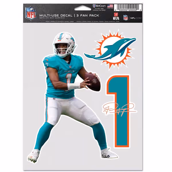 Tua Tagovailoa #1 Miami Dolphins Player NFL Decals Set (3 Pcs.) view 1