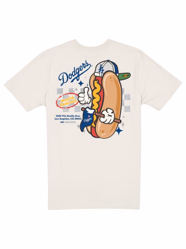 Los Angeles Dodgers Ballpark Hot Dog Oversized MLB T-Shirt Cream view 3