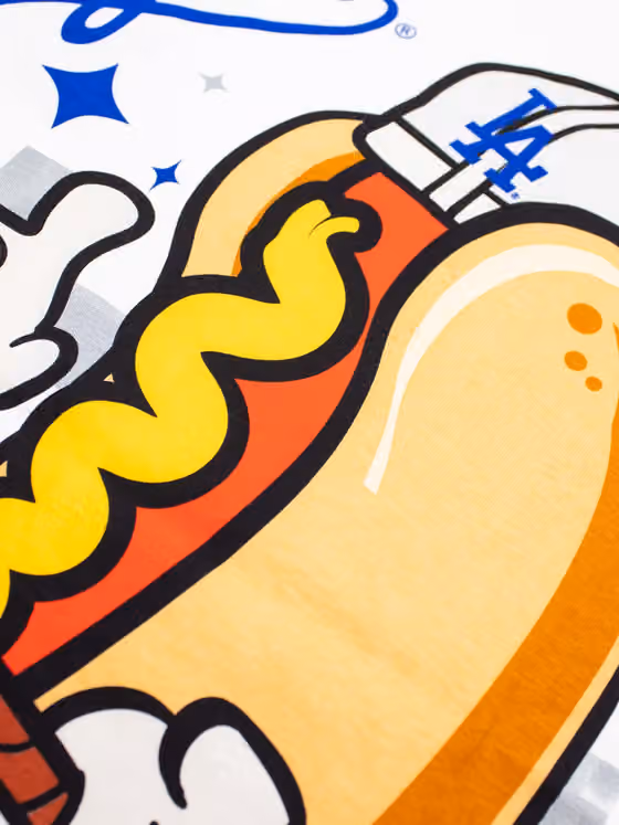 Los Angeles Dodgers Ballpark Hot Dog Oversized MLB T-Shirt Cream view 5