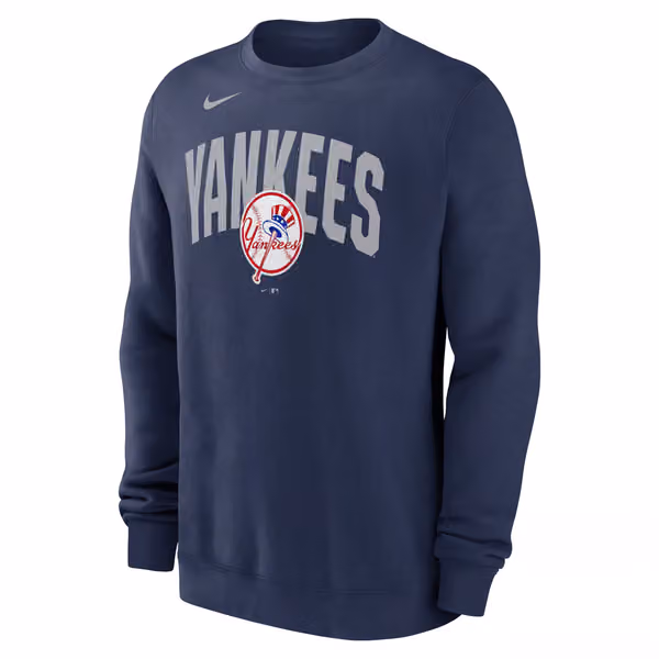 New York Yankees Club Fleece MLB Pullover Crew Navy view 1