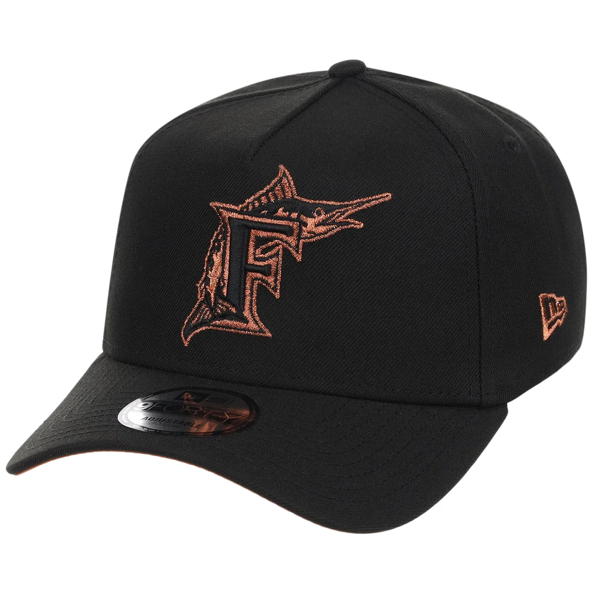 Miami Marlins MLB Black x Rust FASHION CORE New Era 9FORTY A-Frame detail view