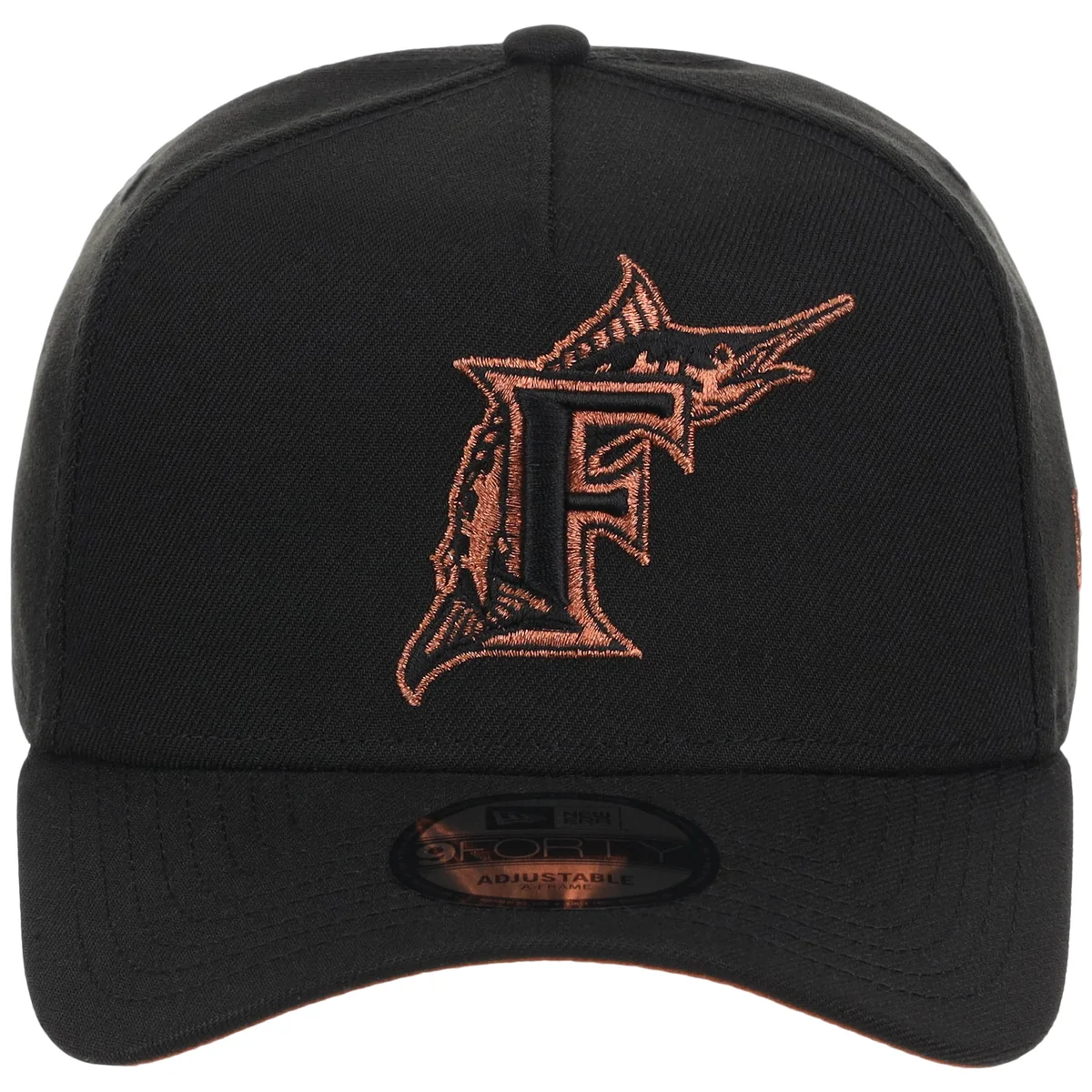 Miami Marlins MLB Black x Rust FASHION CORE New Era 9FORTY A-Frame detail view
