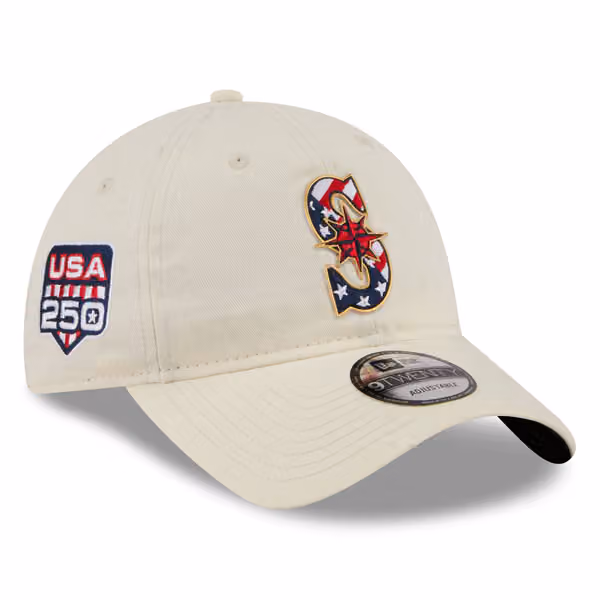 Seattle Mariners 4th of July USA 250 9TWENTY Adjustable Cap Cream product photo