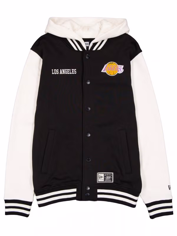 Los Angeles Lakers Letterman Hooded NBA Jacket Black view 1