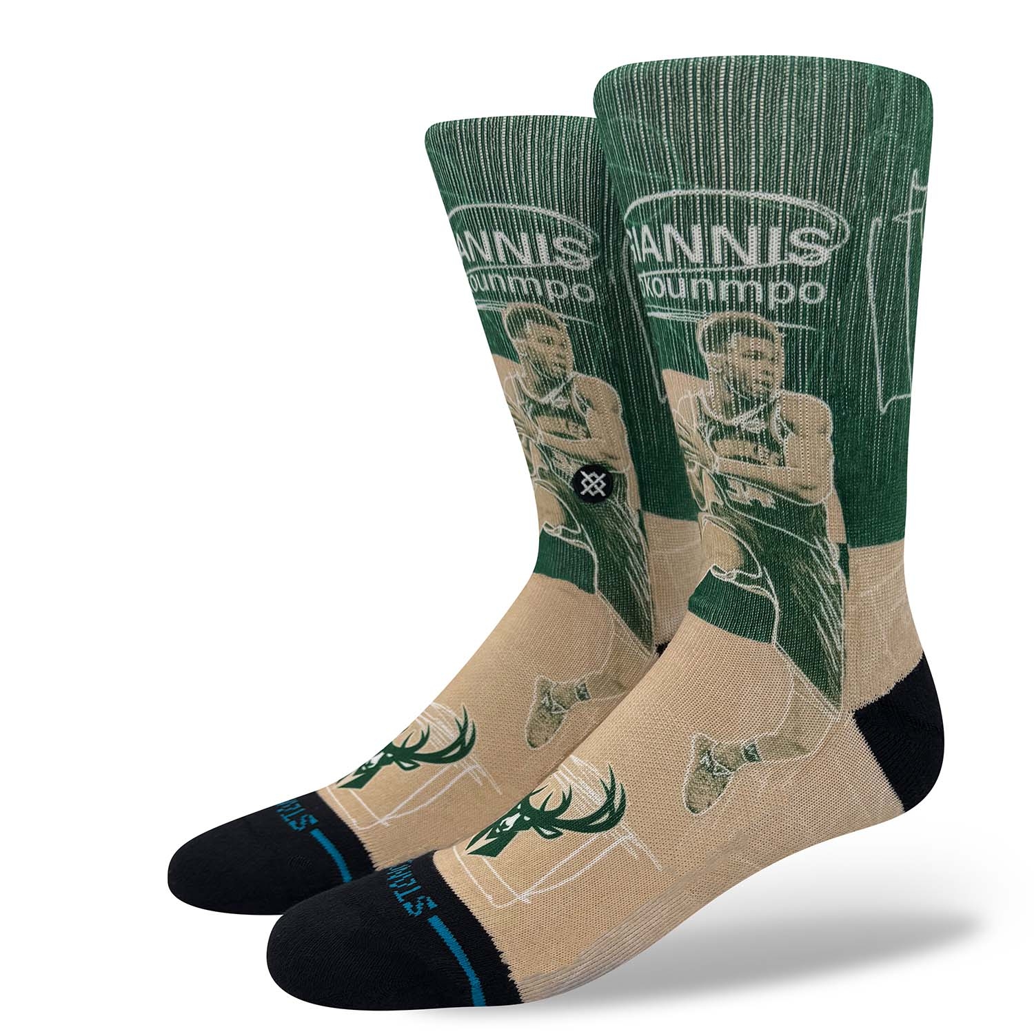 Giannis Antetokounmpo Milwaukee Bucks Stance Pasted Crew Socks view 1