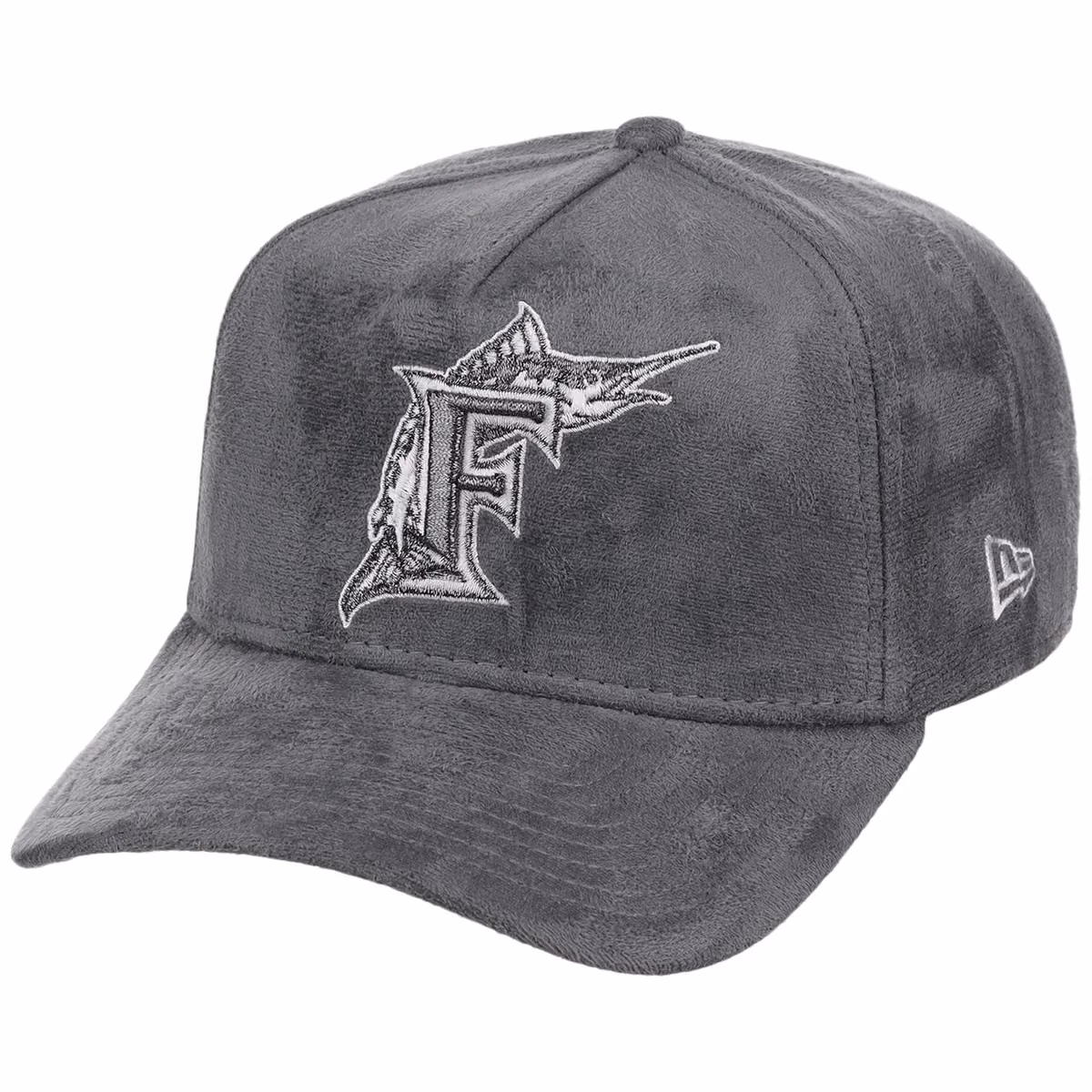 Miami Marlins MLB Gray x Suede FASHION CORE New Era 9FORTY A-Frame detail view