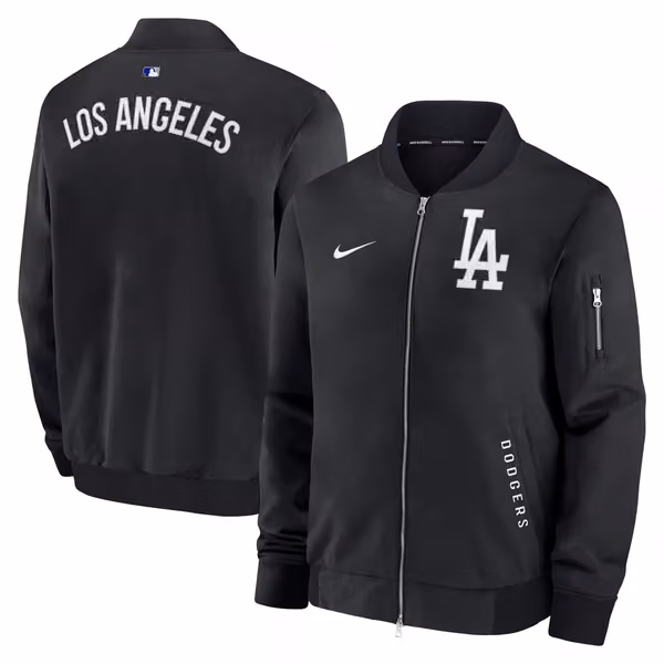 Los Angeles Dodgers 2026 MLB Authentic Dugout Bomber Jacket Black view 1