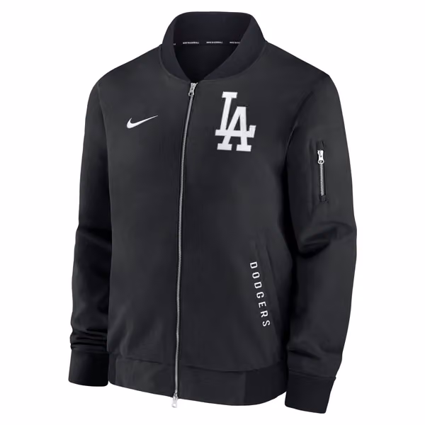 Los Angeles Dodgers 2026 MLB Authentic Dugout Bomber Jacket Black view 2