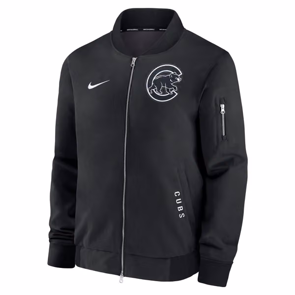Chicago Cubs 2026 MLB Authentic Dugout Bomber Jacket Black view 2