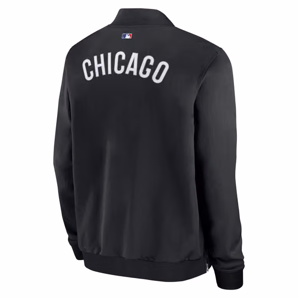 Chicago Cubs 2026 MLB Authentic Dugout Bomber Jacket Black view 3