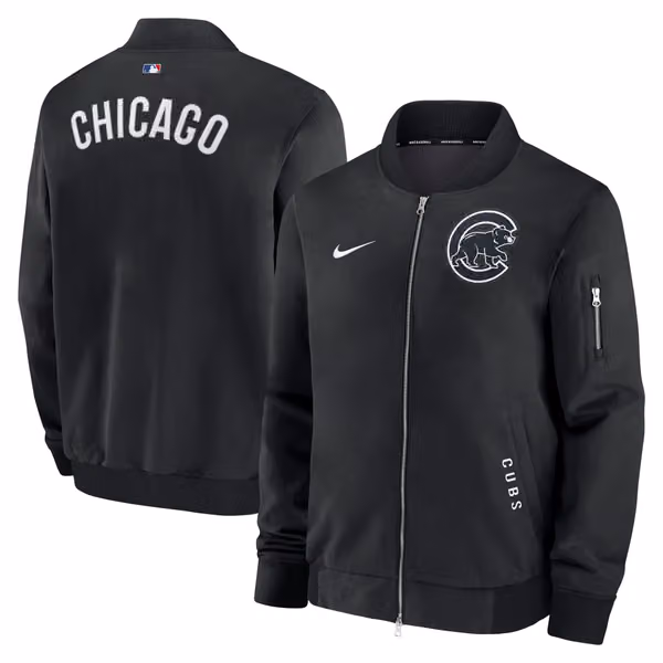 Chicago Cubs 2026 MLB Authentic Dugout Bomber Jacket Black view 1