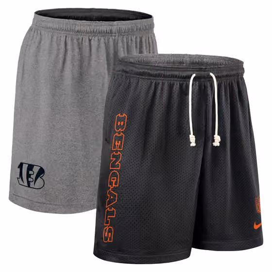 Cincinnati Bengals 2025 NFL Sideline Reversible Mesh Nike Dri-FIT Shorts Black view 1