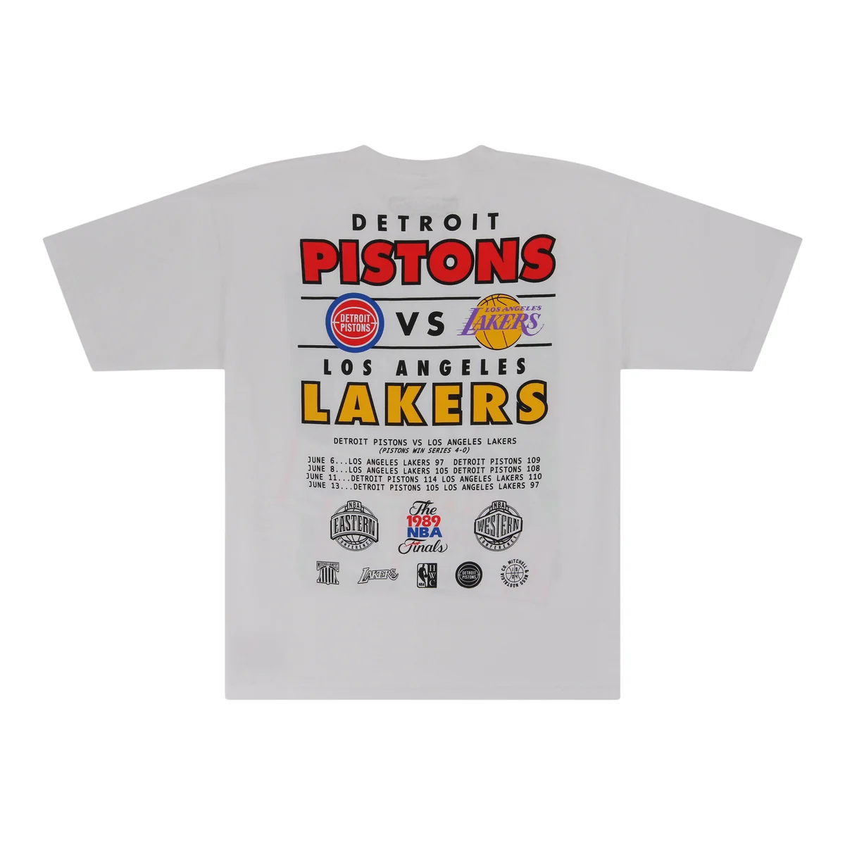 Los Angeles Lakers vs Detroit Pistons 1989 NBA Historic Finals Mitchell & Ness T-Shirt back view