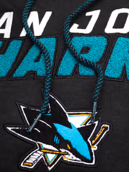 San Jose Sharks Felt Logo Throwback NHL Hoodie Black view 3