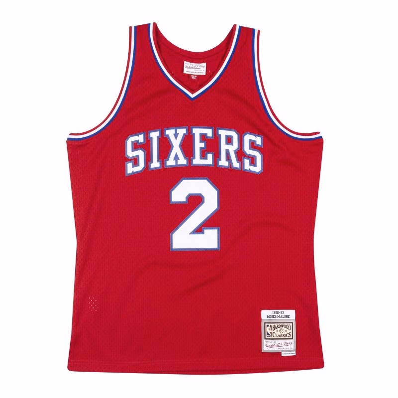 Moses Malone #2 Philadelphia 76ers 1982-83 Mitchell & Ness Swingman NBA Jersey Red view 1