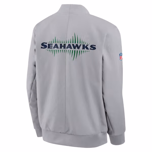 Seattle Seahawks 2025 Rivalries Sideline Bomber Jacke Grey view 3
