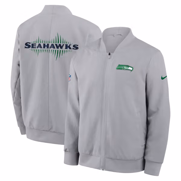 Seattle Seahawks 2025 Rivalries Sideline Bomber Jacke Grey view 1