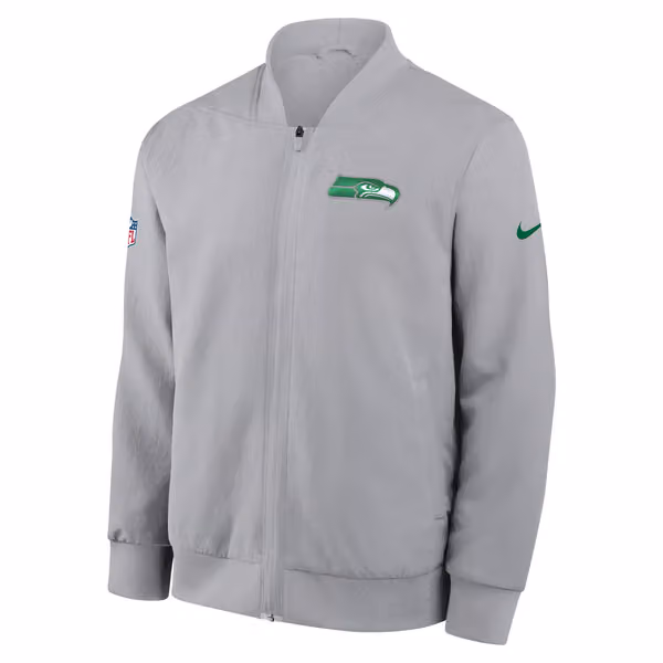 Seattle Seahawks 2025 Rivalries Sideline Bomber Jacke Grey view 2