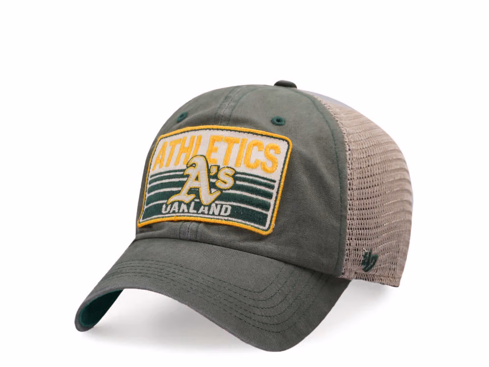 47Brand Oakland Athletics Vintage Bottle Green Four Stroke Clean up Trucker Snapback Hat front