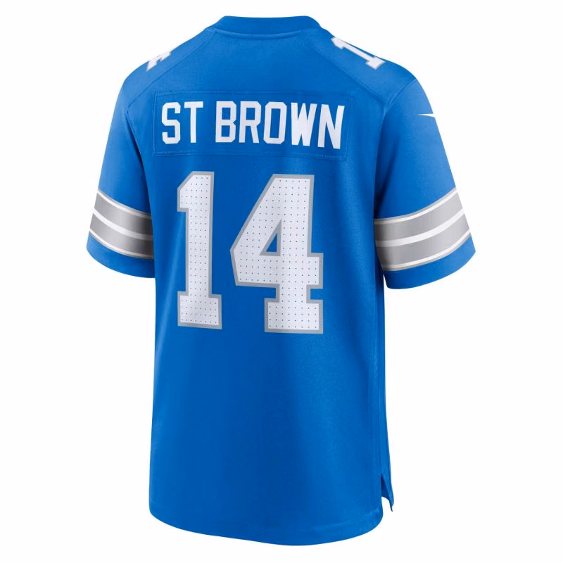 Amon-Ra St. Brown #14 Detroit Lions Nike Game NFL Jersey Blue view 3