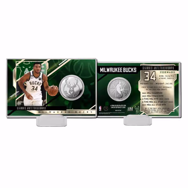 Giannis Antetokounmpo Milwaukee Bucks NBA Silver Coin Card view 1