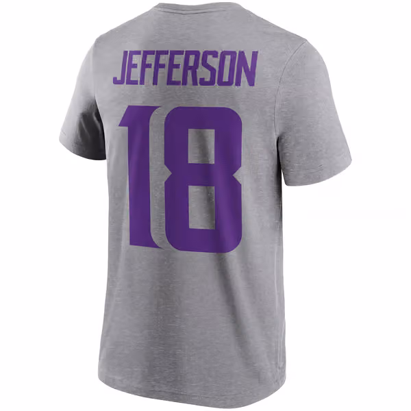 Justin Jefferson #18 Minnesota Vikings Player NFL T-Shirt Gray view 3