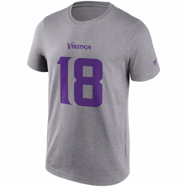 Justin Jefferson #18 Minnesota Vikings Player NFL T-Shirt Gray view 2