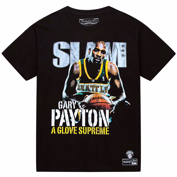 Gary Payton Seattle SuperSonics Slam Cover NBA T-Shirt Black view 1