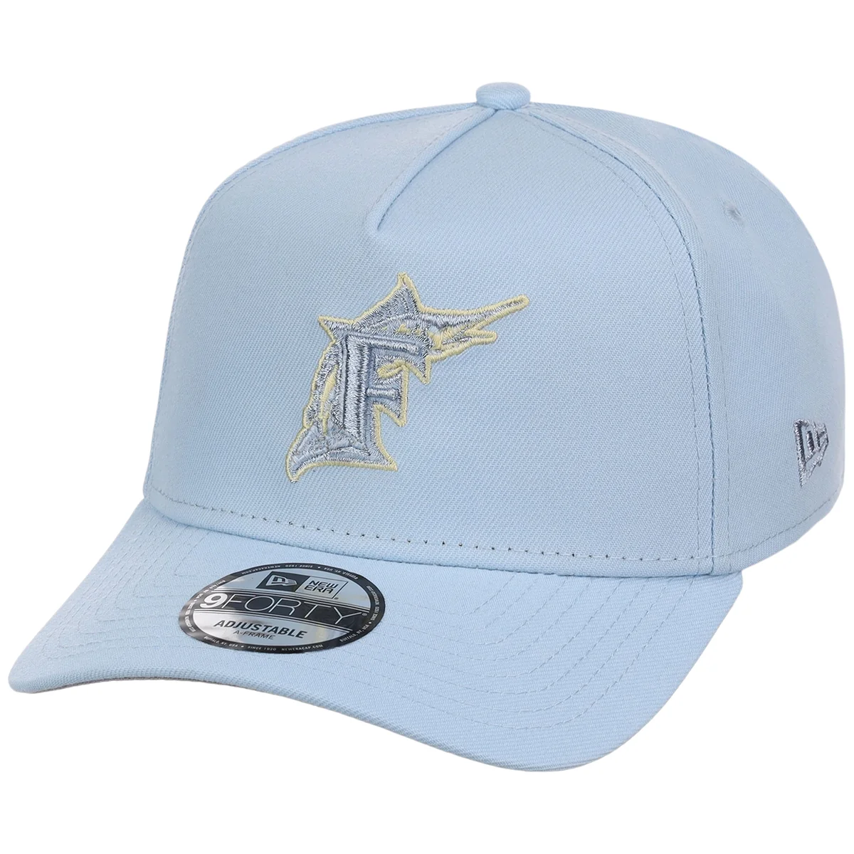 Florida Marlins MLB Glacial Blue New Era 9FORTY A-Frame detail view