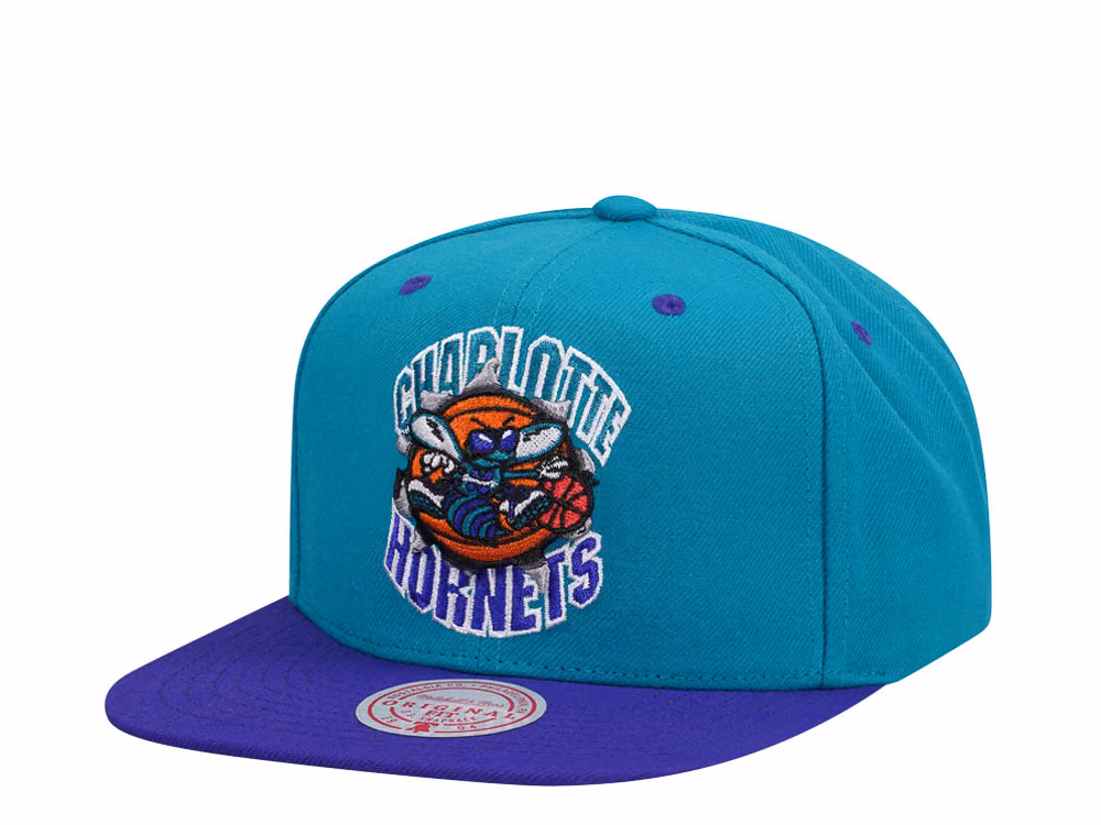 Mitchell & Ness Charlotte Hornets Breakthrough Two Tone Snapback Hat front