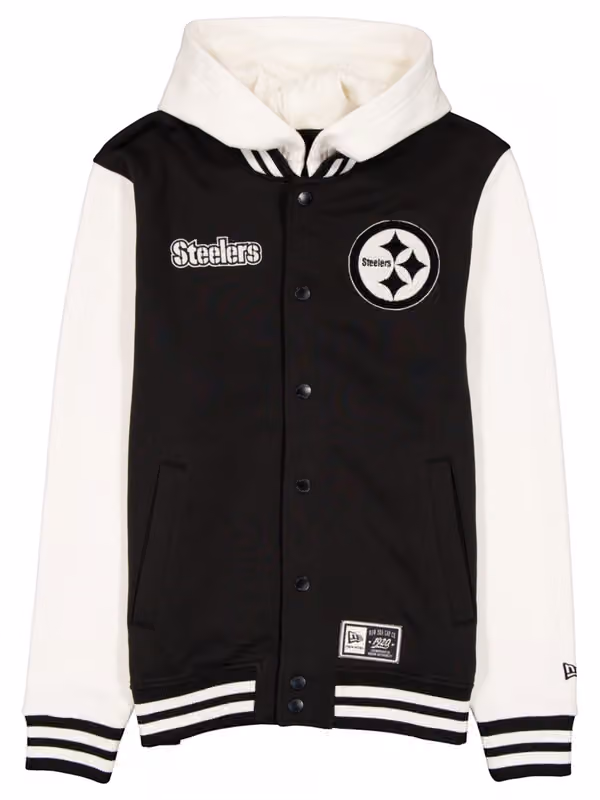 Pittsburgh Steelers Letterman Hooded NFL Jacket Black view 1
