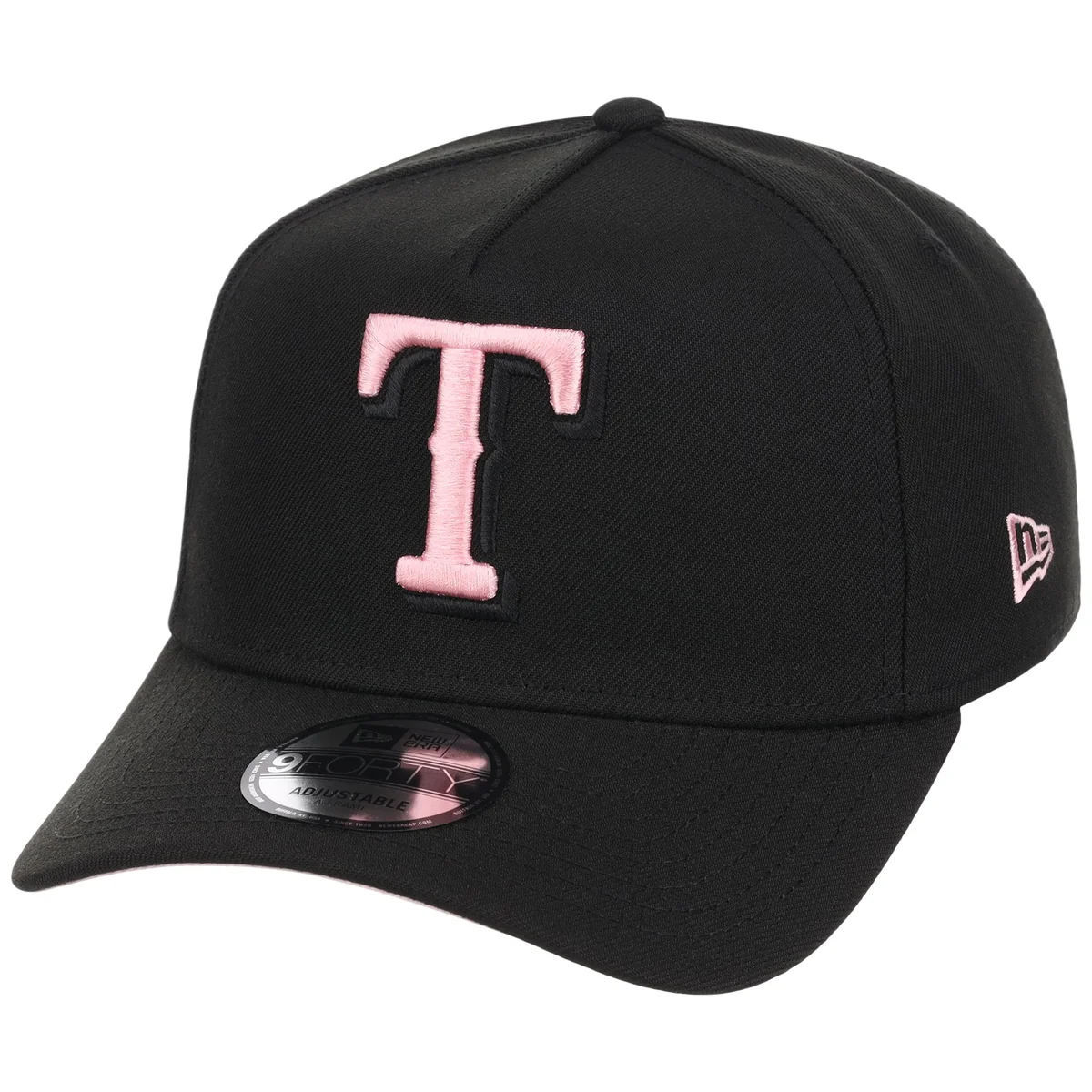 Texas Rangers MLB Black x Pink FASHION CORE New Era 9FORTY A-Frame detail view