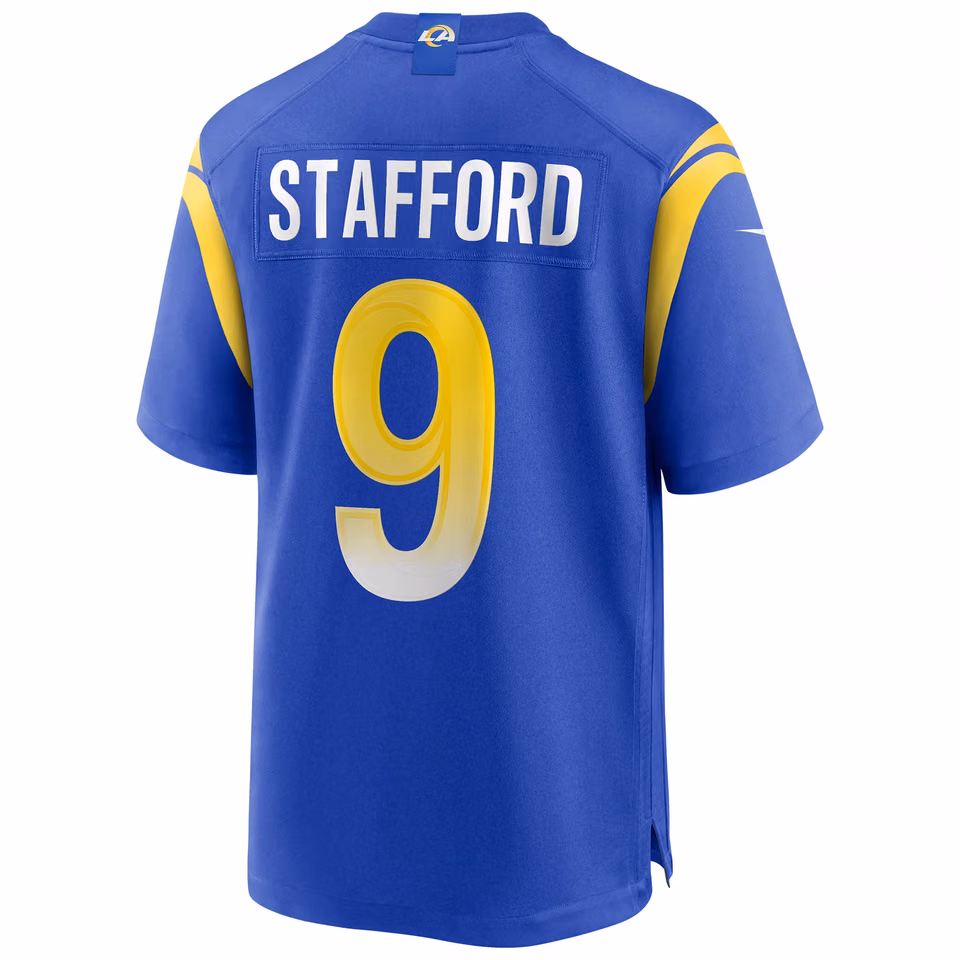 Matthew Stafford #9 Los Angeles Rams Nike Game NFL Football Jersey Blue view 3