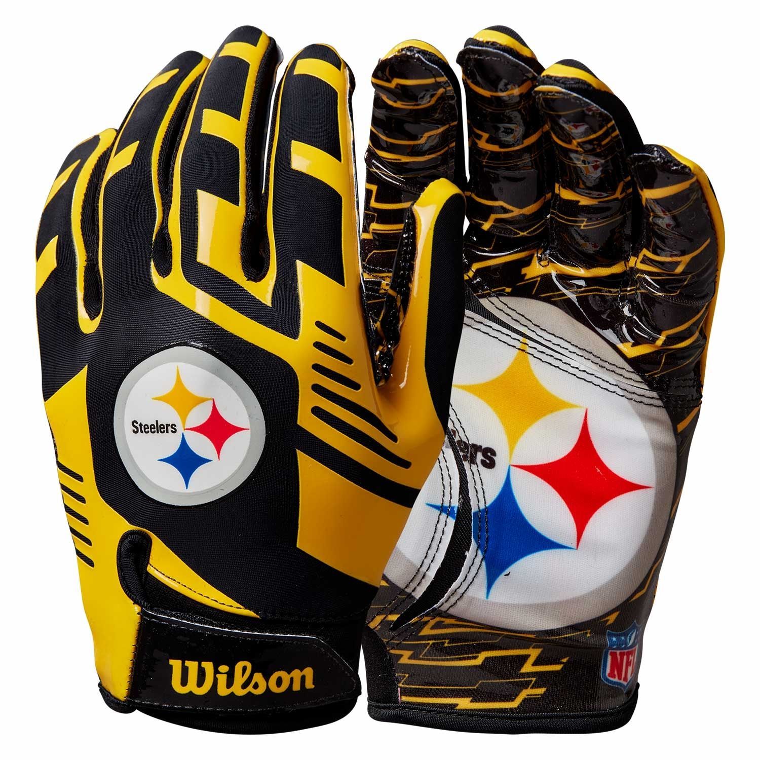 Pittsburgh Steelers Wilson Youth Stretch-Fit NFL Receivers Gloves (KIDS) view 1
