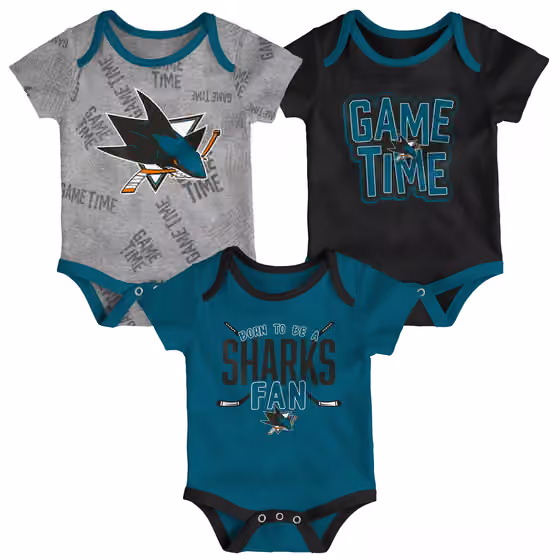 San Jose Sharks Game Time NHL Baby Bodysuit Set (3-Piece) view 1