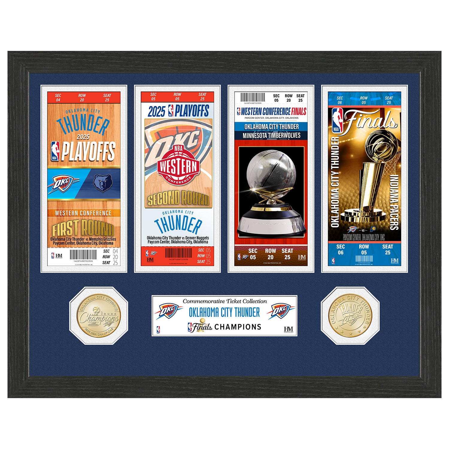 Oklahoma City Thunder 2025 Road to the NBA Finals Tickets Bronze Coins Framed Photo view 1