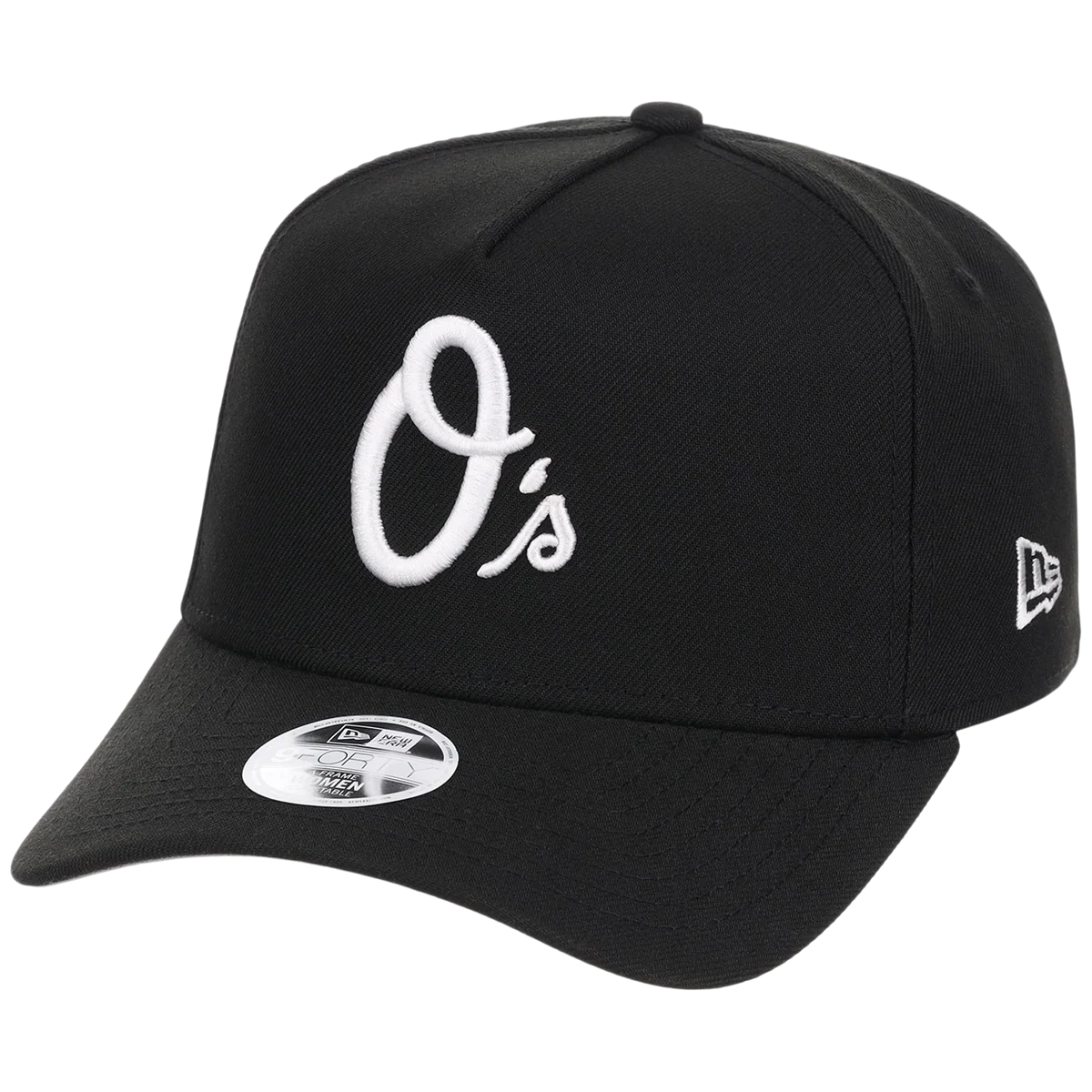 Baltimore Orioles Women's New Era 9FORTY Black A-Frame detail view