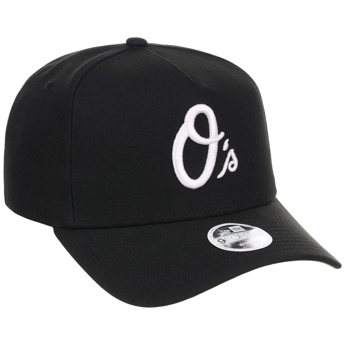 Baltimore Orioles Women's New Era 9FORTY Black A-Frame front view